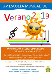 XV ESCUELA MUSICAL DE VERANO 2019
SORTEO Y FORMALIZACIÓN DE MATRÍCULA