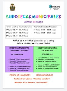 LUDOTECAS PÚBLICAS MUNICIPALES – ACTIVIDADES OCTUBRE 2019 LUDOTECAS PÚBLICAS MUNICIPALES – ACTIVIDADES OCTUBRE 2019