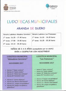 LUDOTECAS PÚBLICAS MUNICIPALES DE ARANDA DE DUERO – MES DE NOVIEMBRE 2017