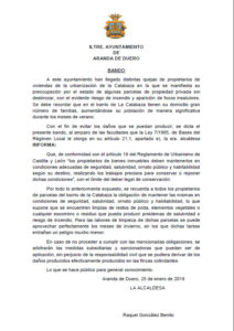 Bando por quejas de propietarios de viviendas de la urbanización de la Calabaza. Bando por quejas de propietarios de viviendas de la urbanización de la Calabaza.