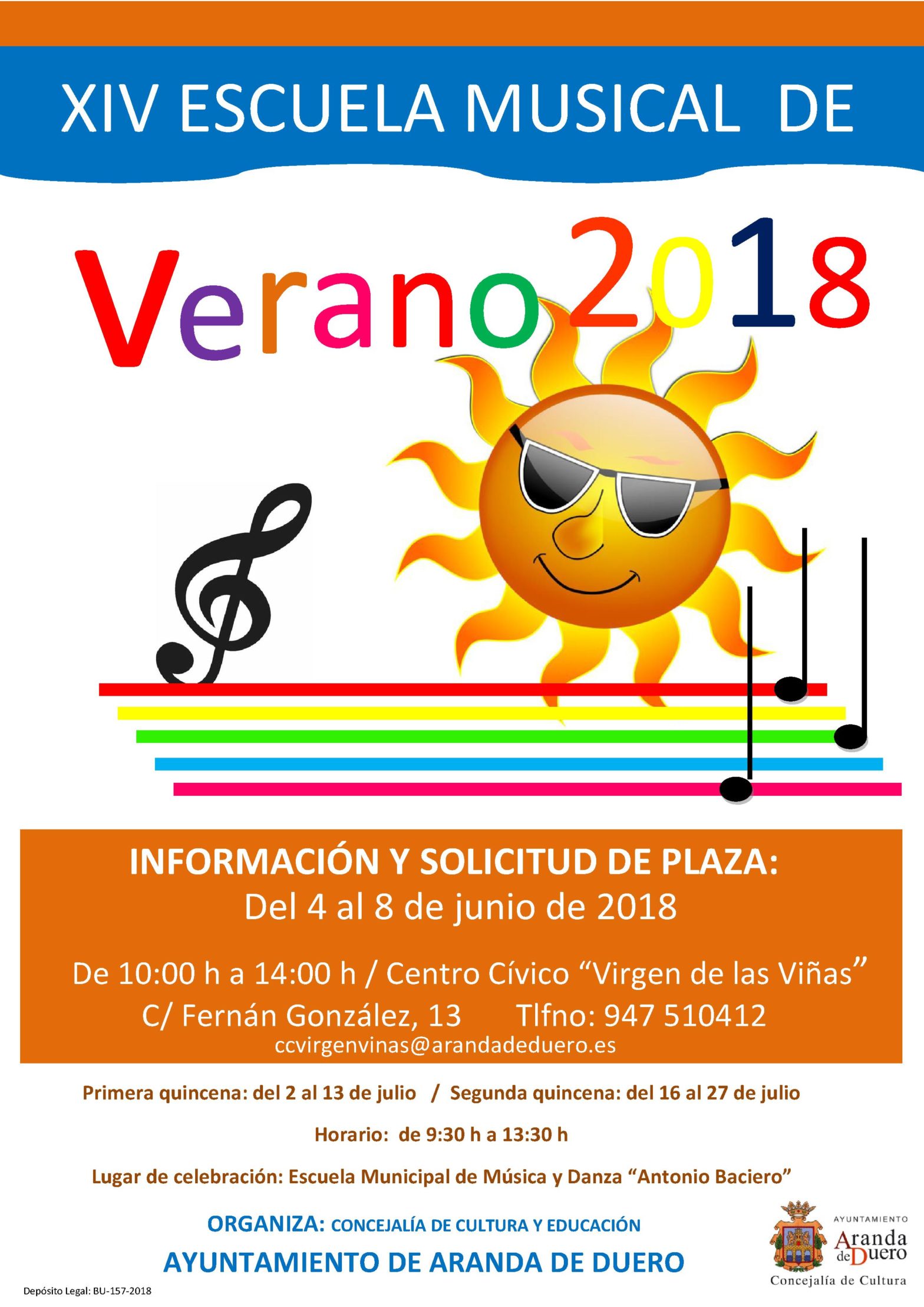 SORTEO Y PERIODO DE MATRICULACIÓN: XIV ESCUELA MUSICAL DE VERANO 2018